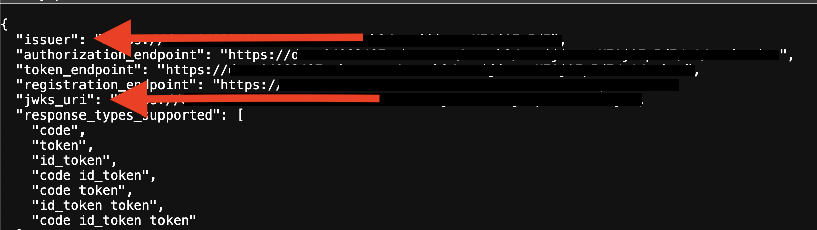 The issuer and jws keys URIs in the metadata URL